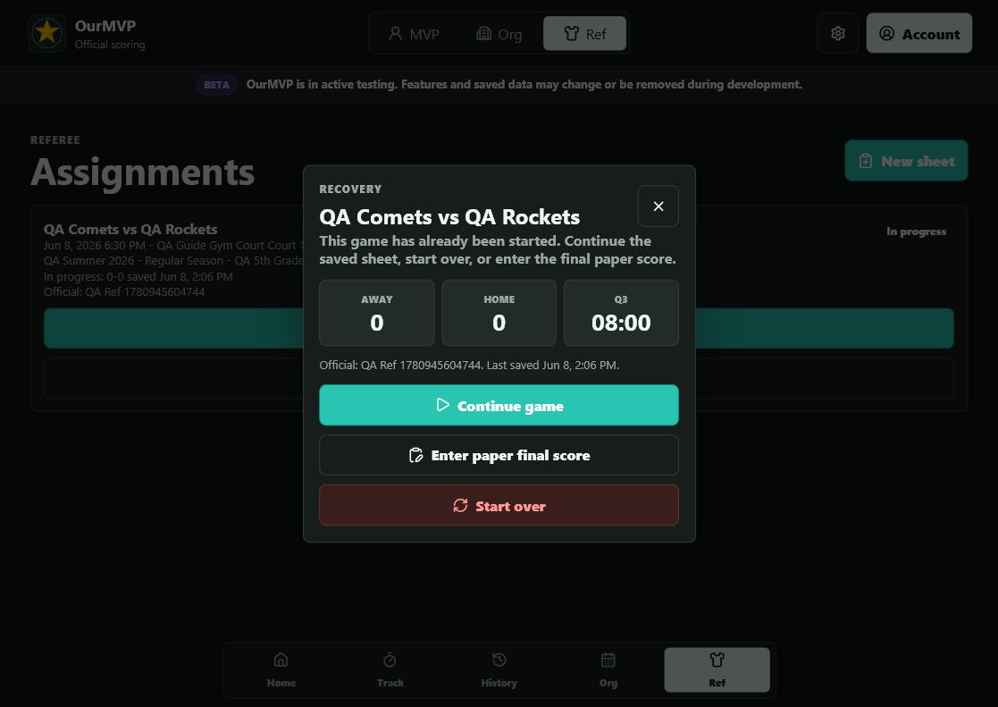 Ref recovery modal