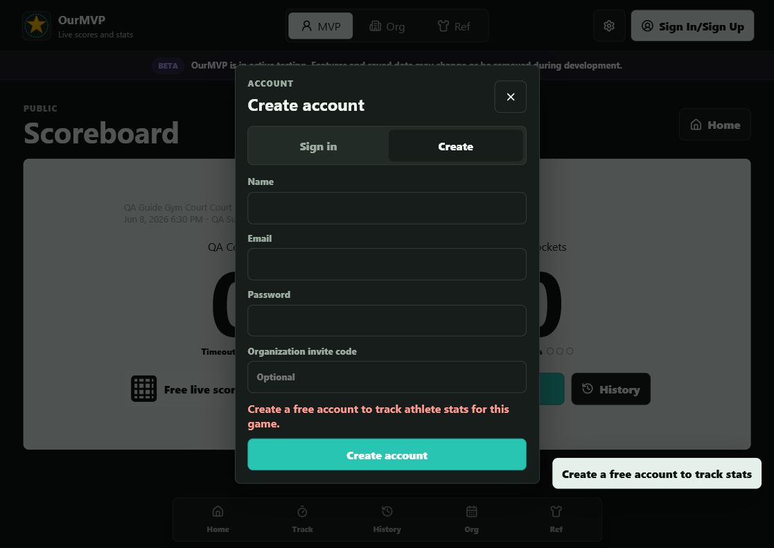 Create account prompt from public scoreboard