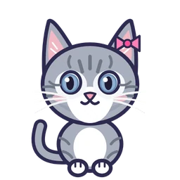 Bully as a grey tabby kitten with a pink bow