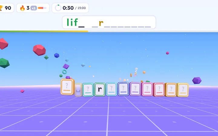 Hint Fill mode: blank tiles with a couple of letters filled in.
