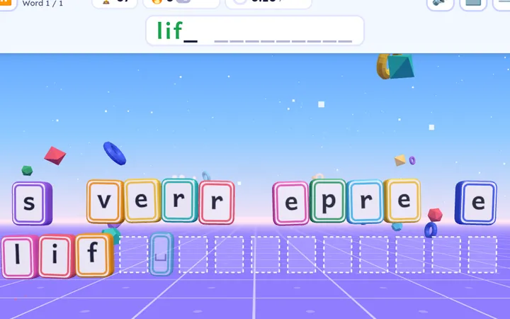 Unscramble mode: jumbled letter tiles to tap in order.
