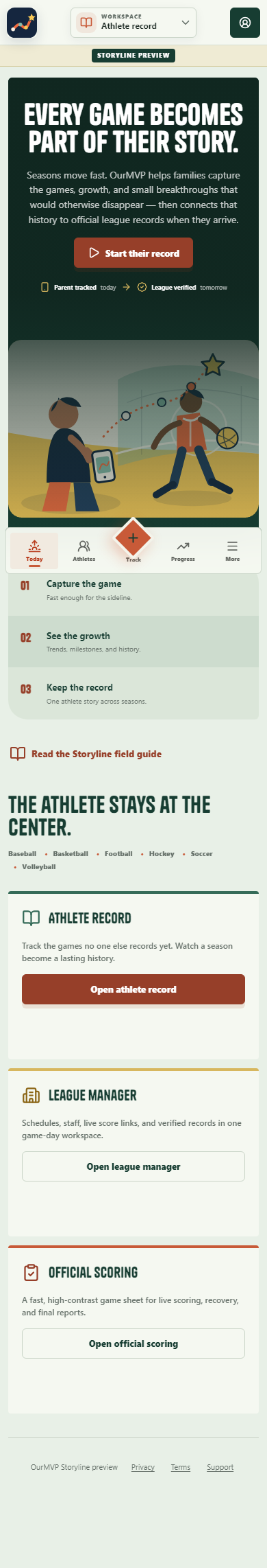 OurMVP Storyline home on mobile